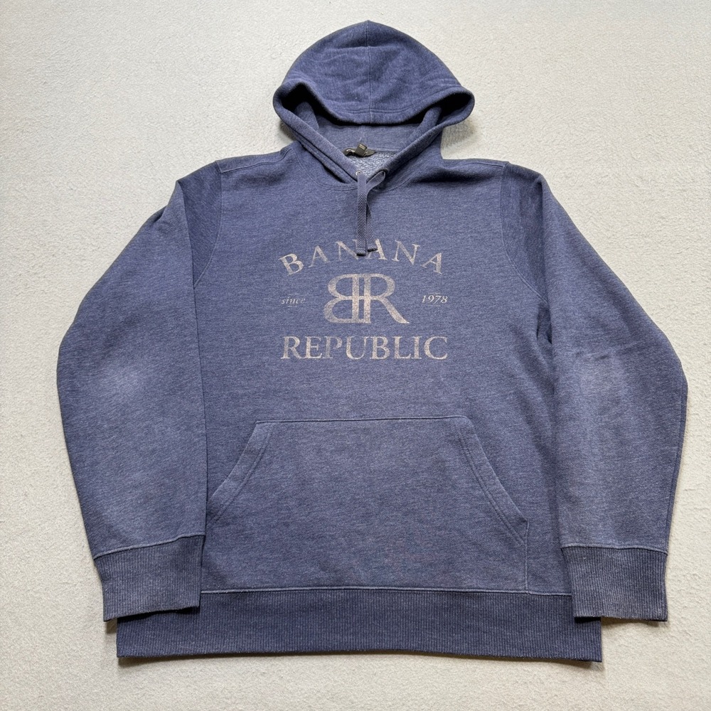 Banana Republic Hoodie Men's Large Navy Blue Loose Fit Fleece Pullover Lounge